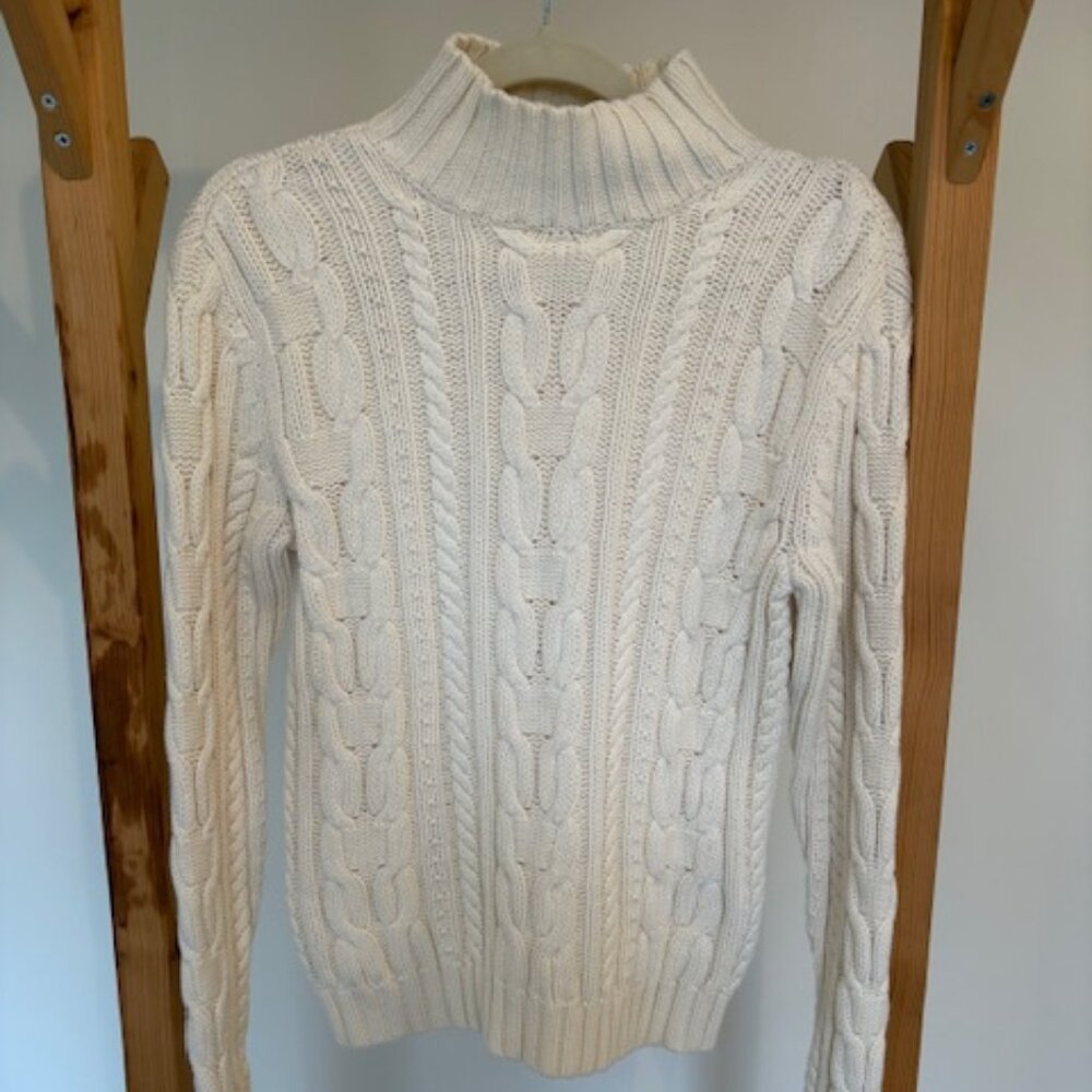 CHAPS Classic Cream Cable-Knit Sweater with Mock Neck - Size Small